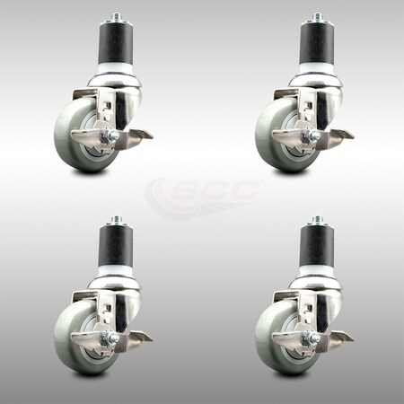 Service Caster 3.5 Inch 316SS Gray Poly Swivel 1-7/8 Inch Expanding Stem Caster Set Brake SCC SCC-SS316EX20S3514-PPUB-TLB-178-4